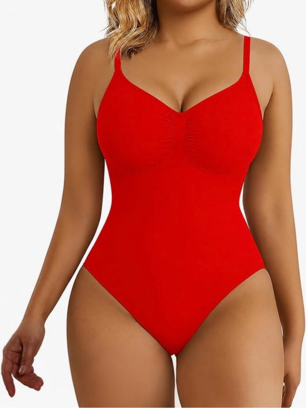 Women's Red Tummy Control Shapewear Thong Bodysuit Seamless